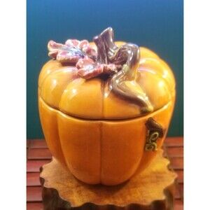 Vintage Ceramic Pumpkin Cookie Jar Halloween Fall Thanksgiving 6" High 5.75" Dia